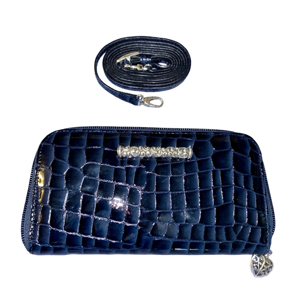 Brighton Blue Leather Faux Crocodile Wallet/Clutch w/ Removable Strap
